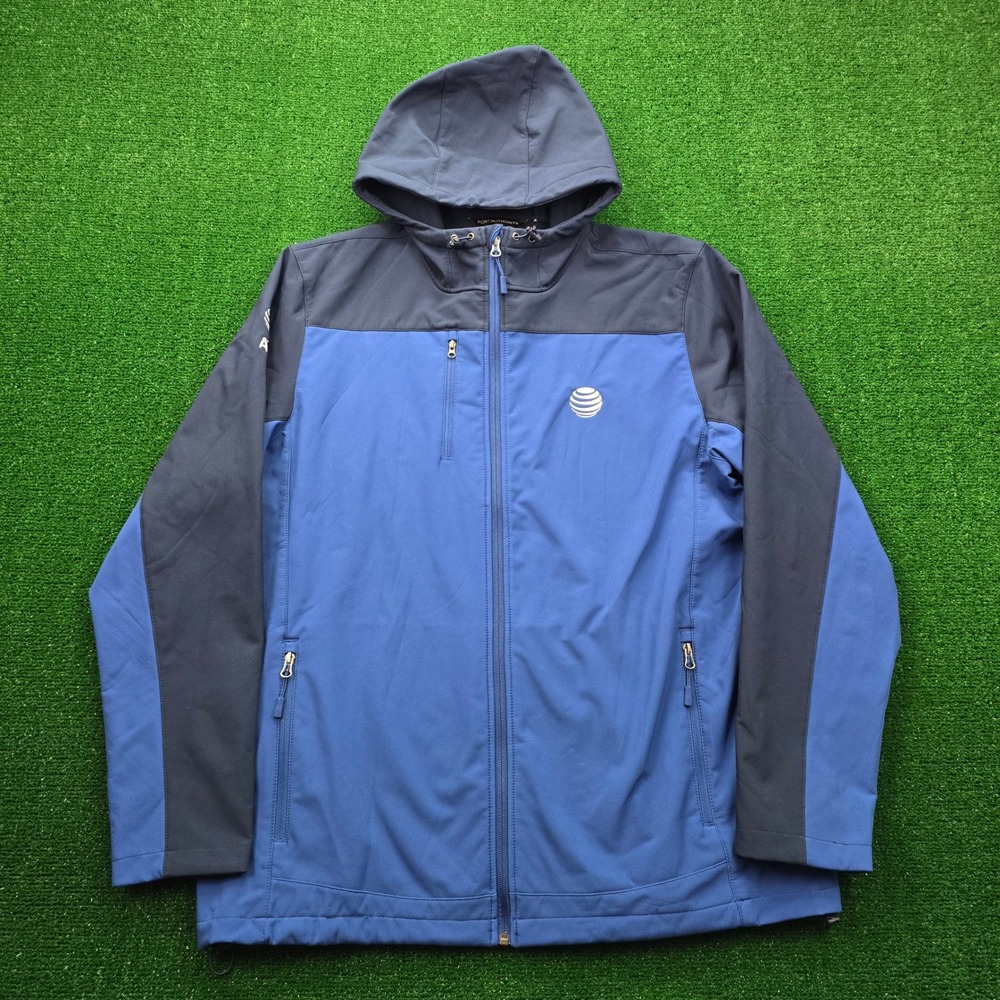 AT&T Hooded Jacket Mens 2XL Blue Full Zip Employee Uniform Work Wear Outdoors